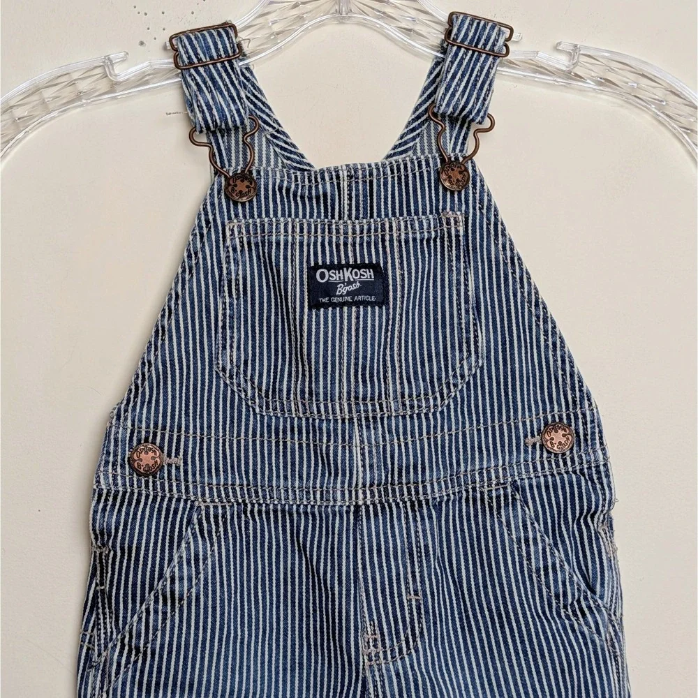 OshKosh B'Gosh‎ Hickory Striped Train Conductor Vestbak Denim Overalls 18 Months